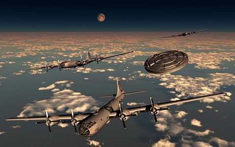 Framed UFO and B-29 Superfortress Aircraft Print