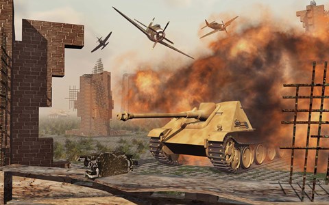 Framed American P-47&#39;s Attacking German Jagdpanther Tanks Print