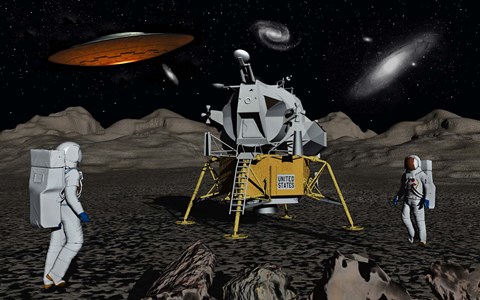 Framed Apollo Astronauts and Alien UFO Print