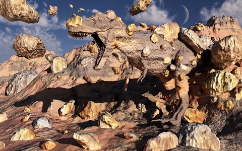 Framed Fossilized T Rex Bursts to Life Print