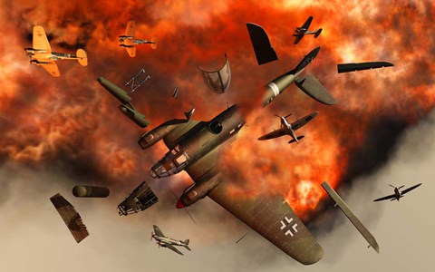 Framed German Heinkel Bomber Plane Exploding Print