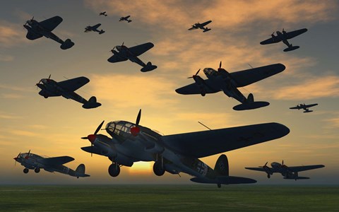 Framed German Heinkel Bombers Taking Off Print