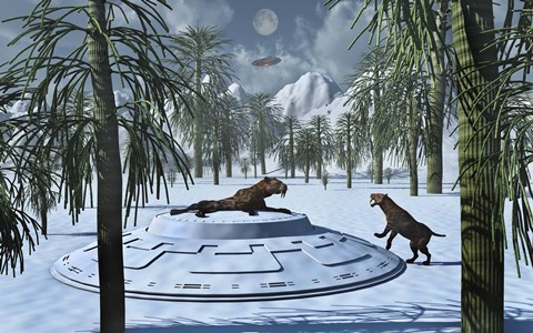 Framed Sabre-Tooth Tigers and UFO&#39;s Print