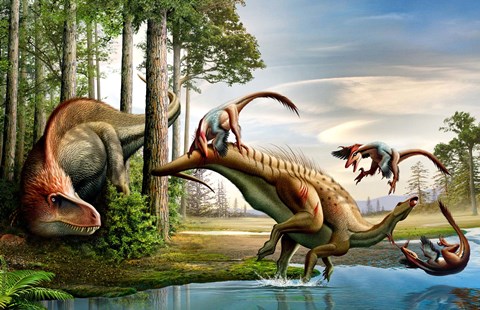 Framed Acrocanthosaurus Observes a Tenontosaurus Print