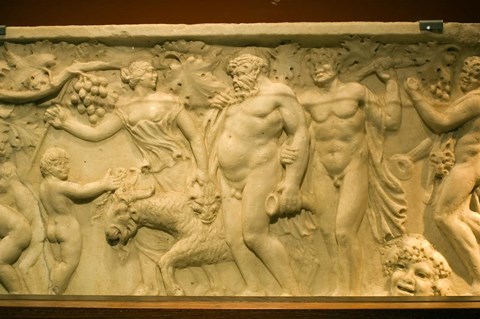 Framed Roman sarcophagus, Museo de la Cultura del Vino, Briones Village, La Rioja, Spain Print