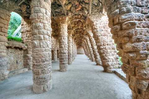 Framed Park Guell Colonnaded Footpath, Barcelona, Spain Print