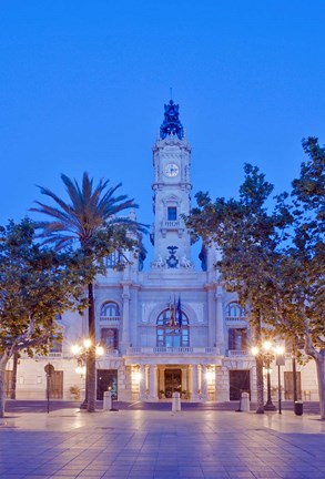 Framed City Hall (Ayuntamiento) at Dawn, Valencia, Spain Print