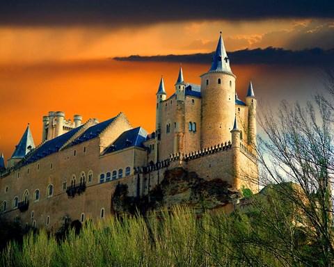 Framed Alcazar castle at sunset, Segovia, Spain Print
