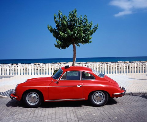 Framed Porsche 356 on the beach, Altea, Alicante, Costa Blanca, Spain Print