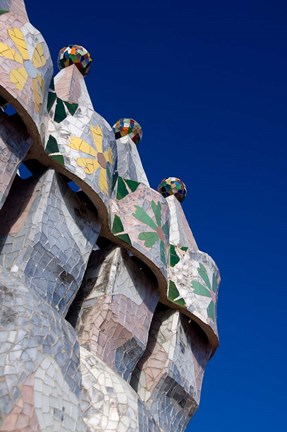 Framed Gaudi Chimney Sturctures, Casa Batllo, Barcelona, Catalonia, Spain Print