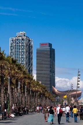 Framed Hotel Arts and Mapfre Tower, La Barceloneta Beach, Barcelona, Spain Print
