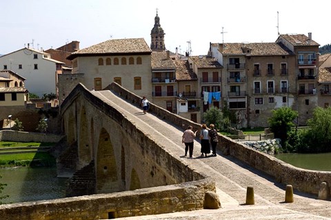 Framed Pedestrian Bridge over the Rio Arga, Puente la Reina, Navarra Region, Spain Print