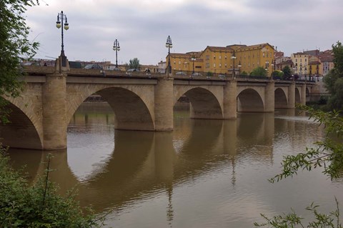 Framed Bridge over Rio Ebro in Logrono, La Rioja, Spain Print