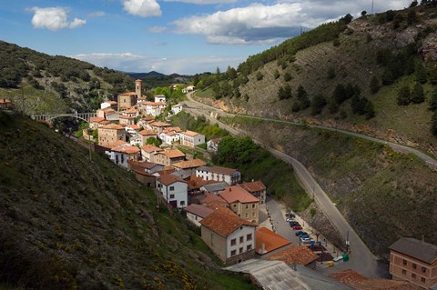 Framed Ortigosa village, Sierra de Camero Nuevo Mountains, La Rioja, Spain Print