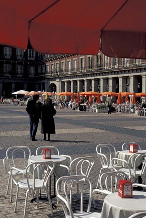Framed Cafe Tables in Plaza Mayor, Madrid, Spain Print