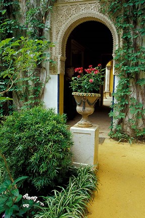 Framed Planter and Arched Entrance to Garden in Casa de Pilatos Palace, Sevilla, Spain Print