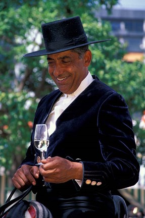 Framed Traditionally Dressed Man on Horseback at Feria de Abril, Sevilla, Spain Print