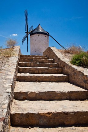 Framed Spain, Toledo Province, Consuegra Stairway to a La Mancha windmill Print