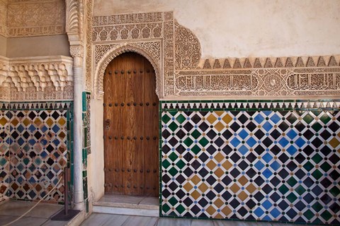 Framed Spain, Andalusia, Alhambra Ornate door and tile of Nazrid Palace Print