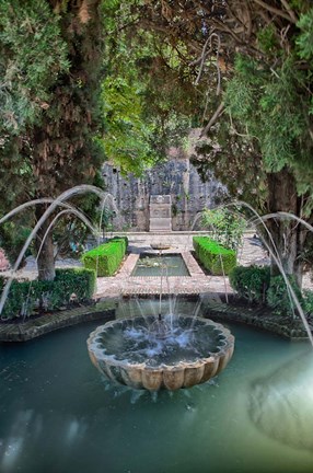 Framed Spain, Granada A Fountain in the gardens of the Alhambra Palace Print
