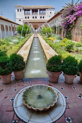 Framed Spain, Granada Patio de la Acequia at Generalife garden Print
