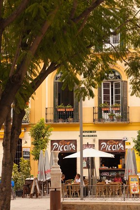 Framed Outdoor Cafes, Plaza de la Merced, Malaga, Spain Print