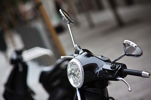 Framed Black Vespa, Madrid, Spain Print