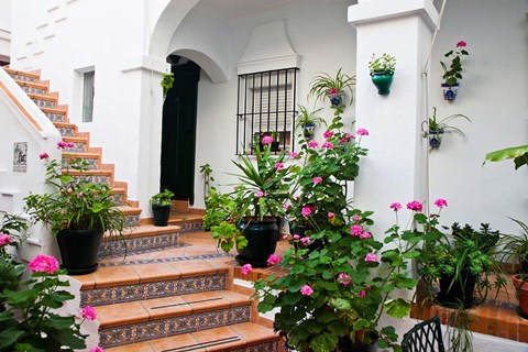 Framed Spain, Andalusia, Arcos De la Fontera Beakfast room of a Hotel Print