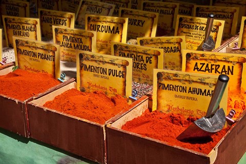 Framed Spain, Granada Spices for sale at an outdoor market in Granada Print