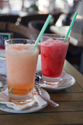 Framed Spain, Madrid Fresh granita served in a sidewalk caf? Print