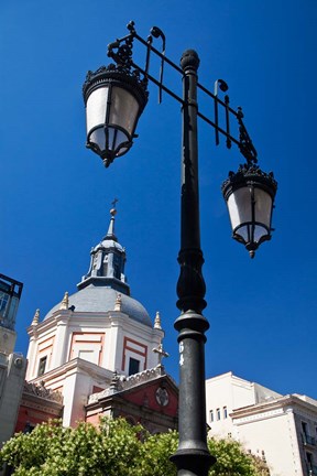 Framed Spain, Madrid Lamppost and the dome of the Las Calatravas Church Print