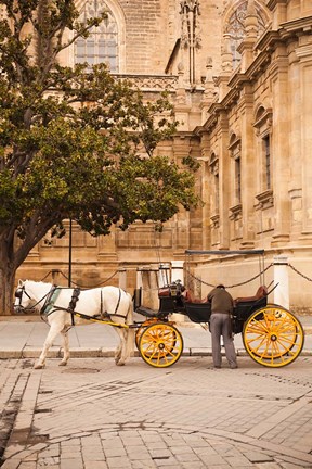 Framed Spain, Seville, Horse carriage, Plaza del Triunfo Print