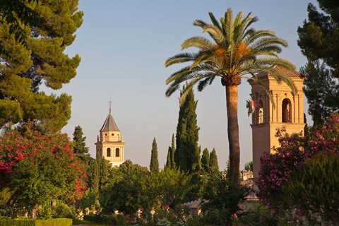 Framed Generalife gardens in the Alhambra Grounds, Granada, Spain Print
