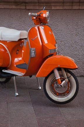 Framed Vespa Scooter, Llanes, Spain Print