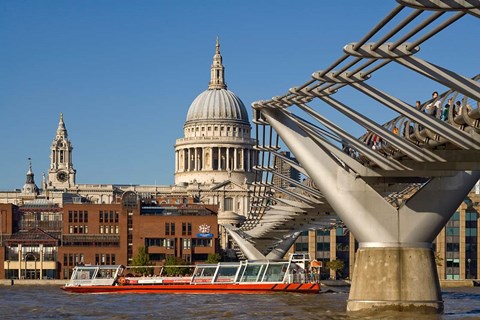 Framed Millennium Bridge, St Pauls Cathedral, London, England Print