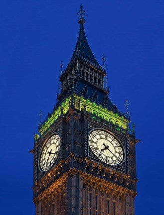 Framed Famous Big Ben Clock Tower illuminated at dusk, London, England Print