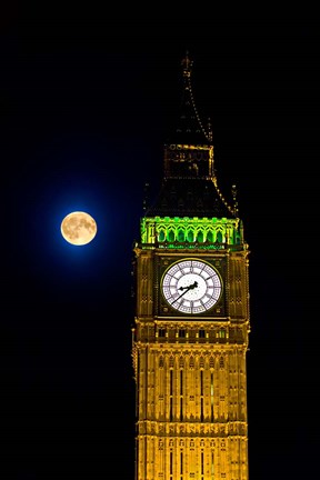 Framed London, Big Ben Clock tower, the moon Print