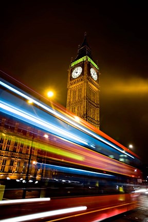 Framed London, Big Ben, Houses of Parliament, Red bus Print