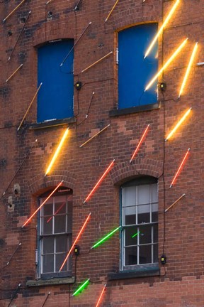 Framed Warehouse Decorated with Neon Art, Southbank, London, England Print