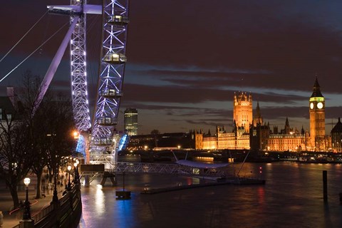 Framed Houses of Parliament and London Eye, London, England Print