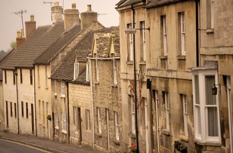 Framed High Street Buildings, Cotswold Village, Gloucestershire, England Print
