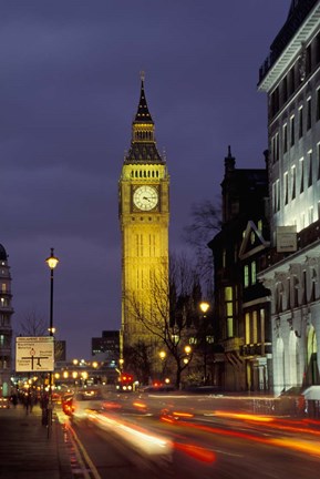 Framed Big Ben at night with traffic, London, England Print