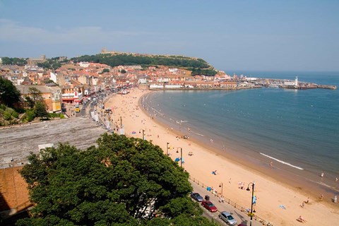 Framed Aerial of Beach, Scarborough, North Yorkshire, England Print