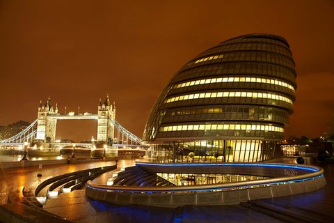 Framed Tower Bridge, City Hall, London, England Print