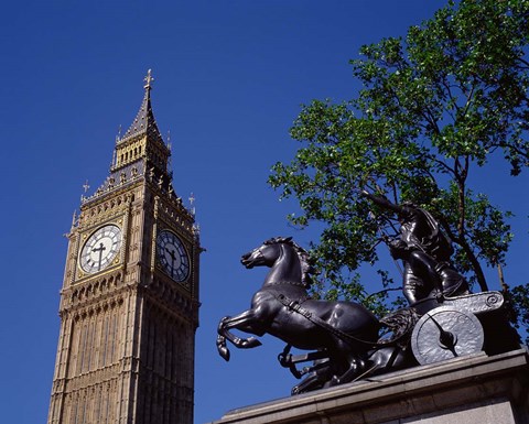 Framed Big Ben and Statue of Boadicea, London, England Print