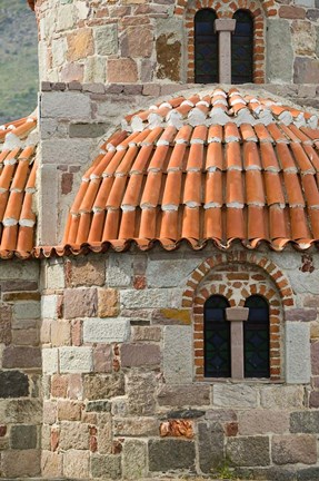 Framed Detail of Panaghias Myrsiniotisis Chapel above the Limonos Monastery, Filia, Lesvos, Greece Print
