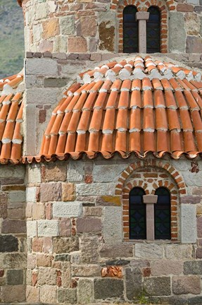 Framed Detail of Panaghias Myrsiniotisis Chapel above the Limonos Monastery, Filia, Lesvos, Greece Print