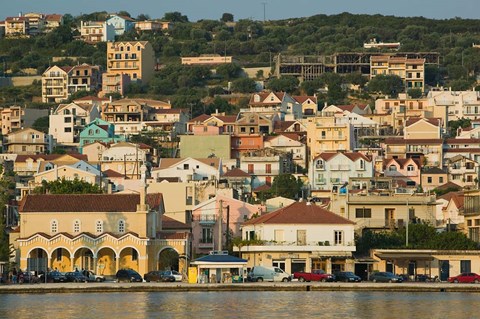 Framed Morning View of Town from Argostoli Bay, Argostoli, Kefalonia, Ionian Islands, Greece Print