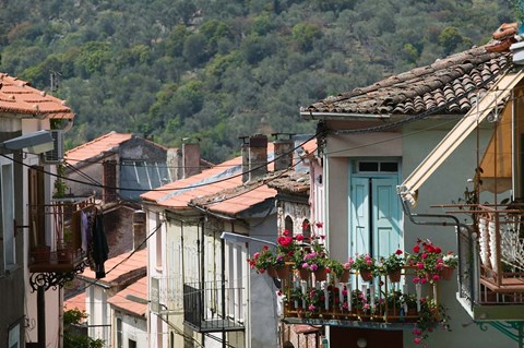 Framed Mountain Town, Agiasos, Lesvos, Mytilini, Aegean Islands, Greece Print