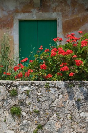 Framed Vacation Villa Wall with Flowers, Matsoukata, Kefalonia, Ionian Islands, Greece Print